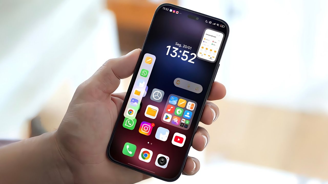 A nova versão do Xiaomi HyperOS Global está chegando com tudo! A imagem revela a interface redesenhada do sistema, mostrando um visual limpo, fluido e moderno, com novos widgets, ícones minimalistas e apps otimizados.