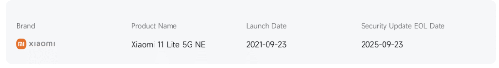 fim do suporte xiaomi para série Xiaomi 11 lite 5g NE