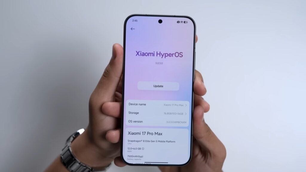 HyperOS 3 Global Pronto! 10 Modelos Xiaomi Recebem a Grande Atualização Agora 2 Mãos segurando um smartphone Xiaomi exibindo a tela