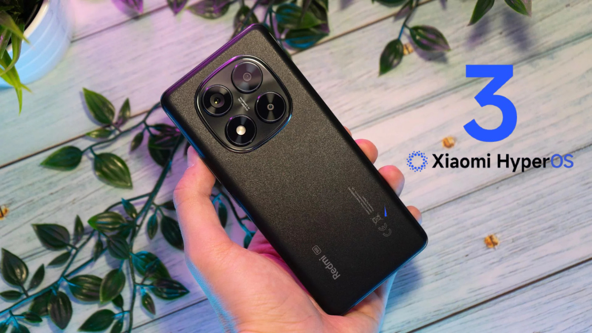 Redmi Note 14 Pro+ 5G com HyperOS 3 em destaque, mostrando o módulo da câmera e o logo HyperOS