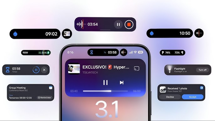 Ilha Dinâmica HyperOS 3.1 Traz Design Revolucionário 2 Dinâmica da Versão 3.1 A primeira coisa que você vai notar é o visual. A Xiaomi redesenhou completamente a aparência da ilha dinâmica.
