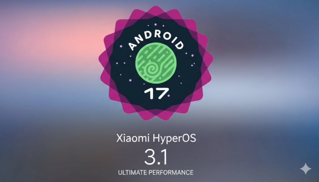 HyperOS 4 e Android 17: Tudo o que já sabemos sobre a nova era da Xiaomi 2 O logotipo do Android 17 e do Xiaomi HyperOS 3.1 aparece em um fundo elegante e moderno, destacando a atualização de desempenho definitiva para dispositivos Xiaomi.