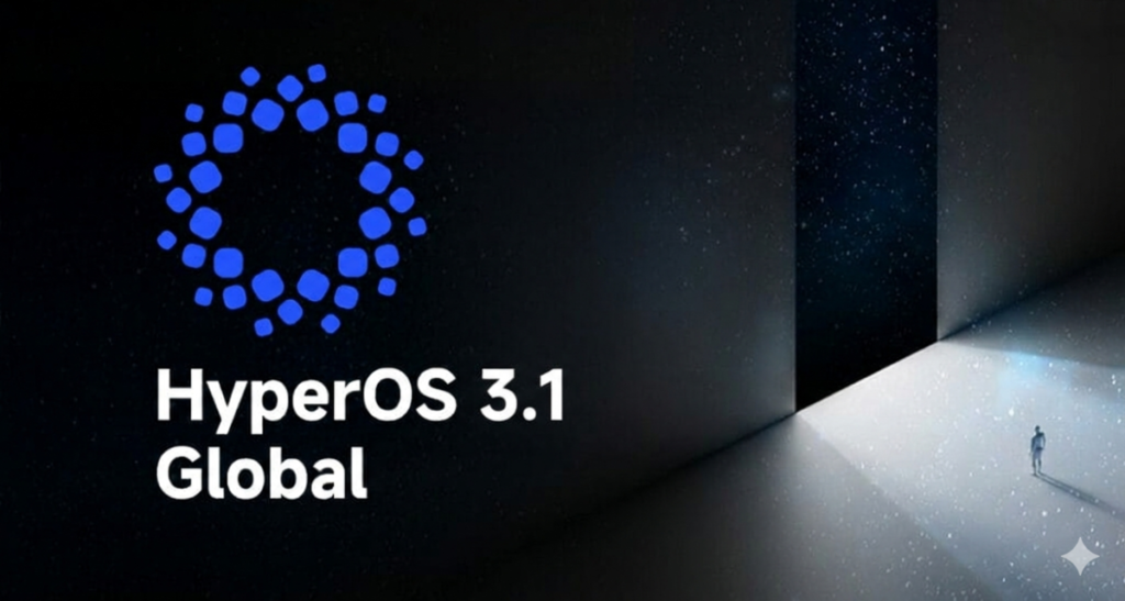 HyperOS 3 domina novas regiões enquanto o 3.1 é liberado — confira se seu aparelho foi atualizado 5 Um logotipo azul circular composto por pontos arredondados flutua no lado esquerdo de um fundo escuro e misterioso. Abaixo do logotipo, o texto branco em negrito diz