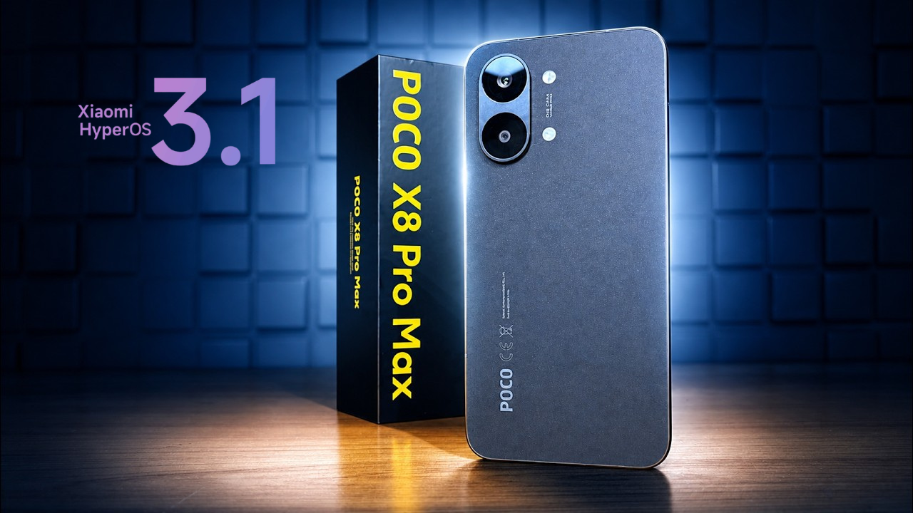 HyperOS 3.1 Chegou Hoje: Poco X8 Pro Max, Redmi Note 15 Pro e Mais — Mas Tem um Erro que Você Precisa Evitar 1 Smartphone POCO cinza escuro em pé ao lado de sua caixa preta com letras amarelas escrito