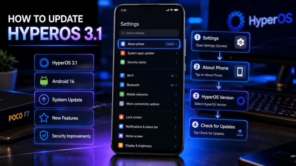 Como buscar atualização do HyperOS 3.1 no POCO F7
