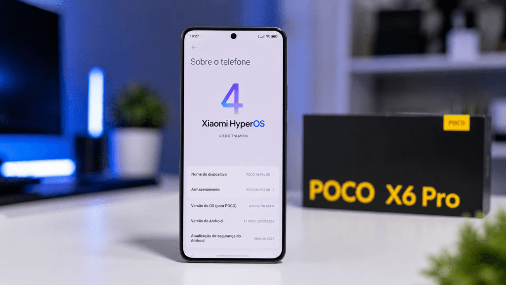 POCO X7 e POCO X7 Pro: rastreador do HyperOS 4 é atualizado 4 POCO X6 Pro com tela de configurações mostrando versão do HyperOS 4