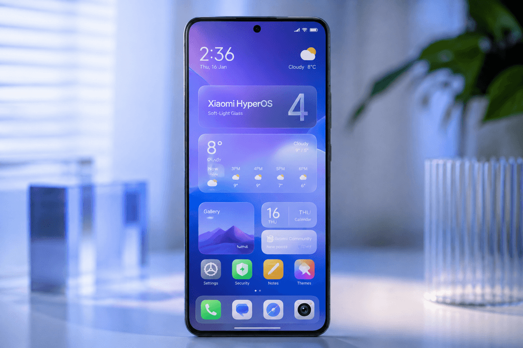 Tela de smartphone Xiaomi mostrando a interface do HyperOS 4