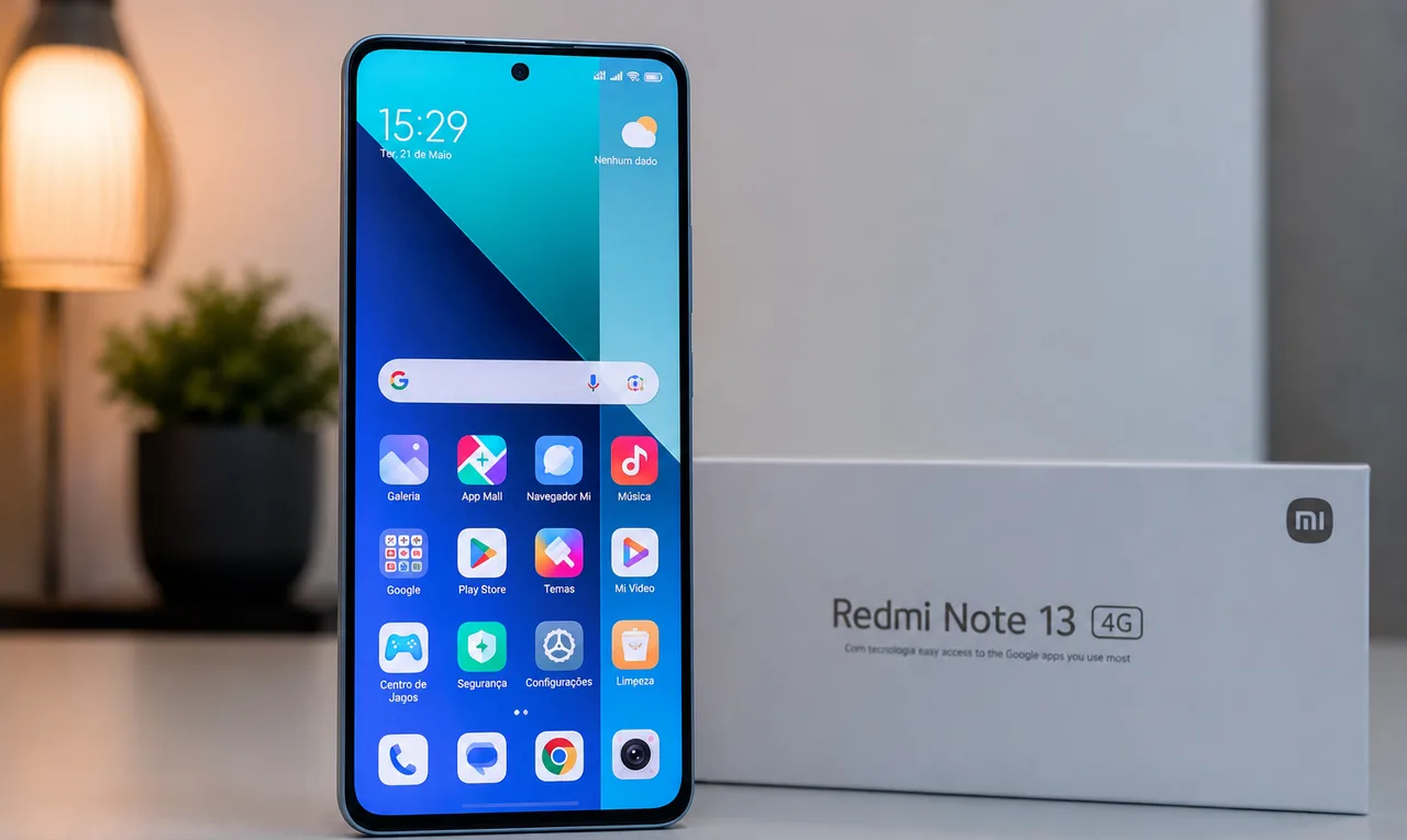 Smartphone Redmi Note 13 4G com tela ligada